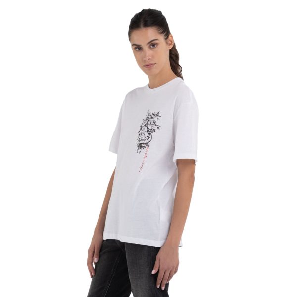 Replay Women s T-shirt with Flowers and Snake Print Hot on Sale