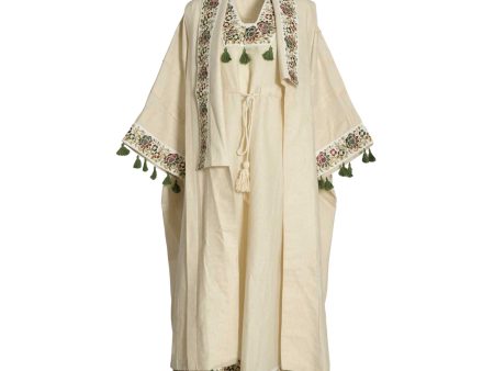 Fahm Beige Dress & Abaya Set, Free Size Hot on Sale