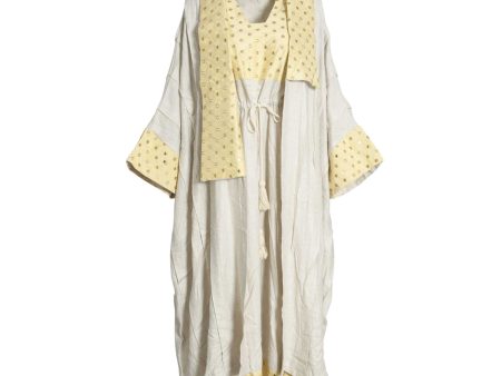 Fahm Beige Yellow Dress & Abaya Set, Free Size Online