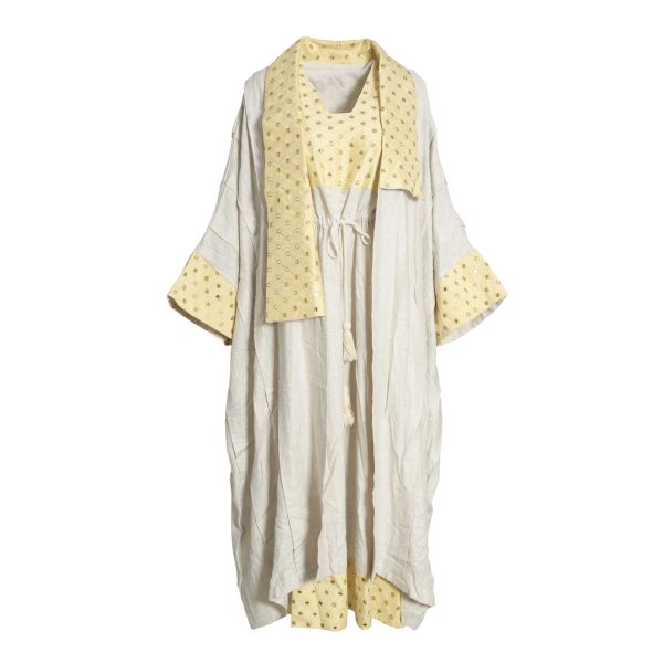 Fahm Beige Yellow Dress & Abaya Set, Free Size Online