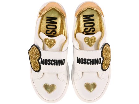 Moschino Kids Girl s White and Gold Sneakers Online Sale