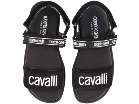 Roberto Cavalli Kids Black Touch Strap Logo Sandals Online