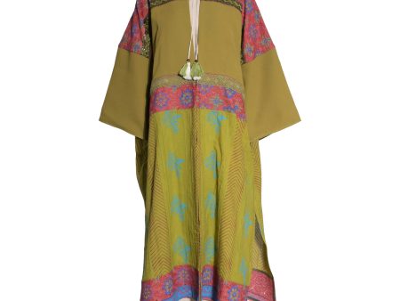 Fahm Women s Green and Beige Dress & Abaya Set, Free Size Supply