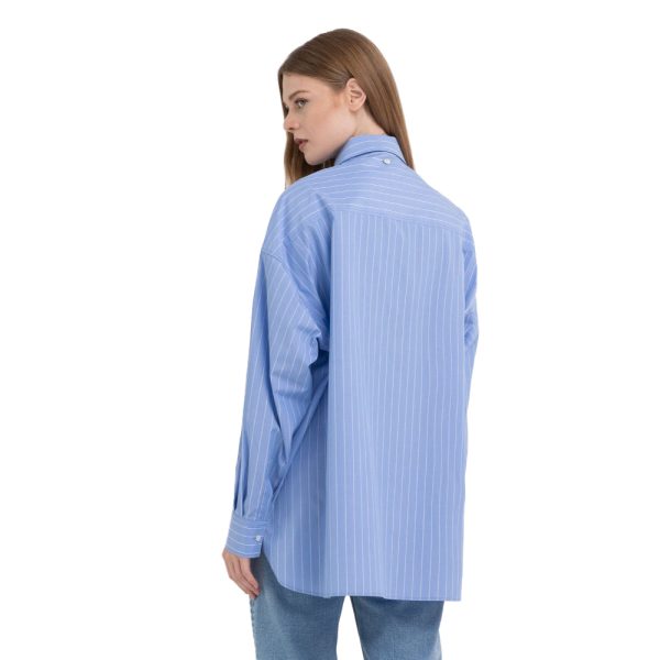 Replay Women s Shirt in Striped Poplin Online Hot Sale