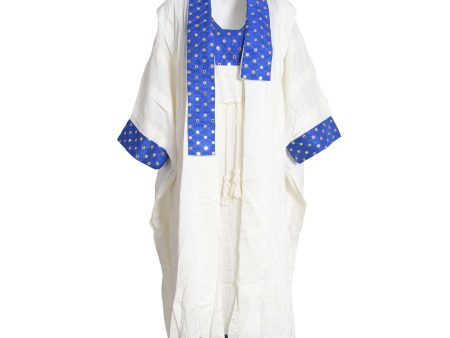 Fahm White Blue Dress & Abaya Set, Free Size For Discount