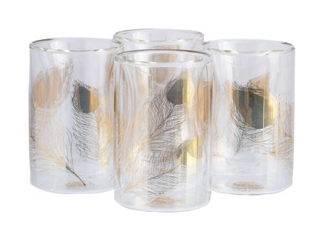 Decoration One  Glass DBL 150cc Feathers Gold Set of 4 Discount