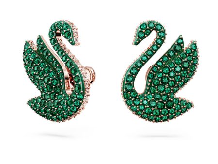 Swarovski Iconic Swan stud earrings Green, Rose gold-tone plated  Supply