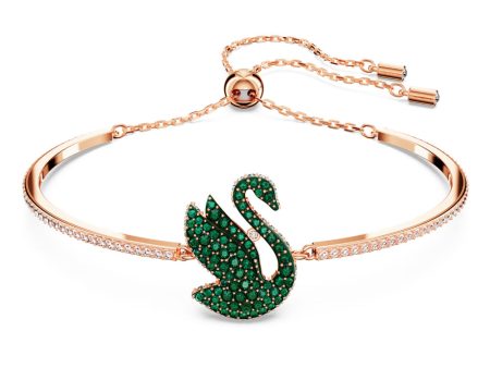 Swarovski Iconic Swan bangle Green, Rose gold-tone plated Online now