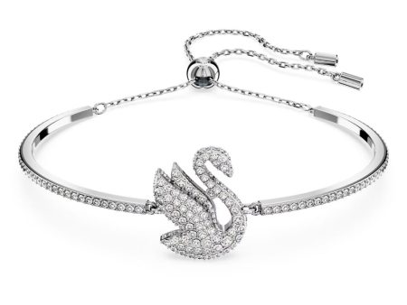 Swarovski Iconic Swan bangle , White, Rhodium plated  For Cheap