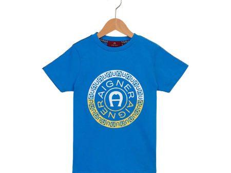 Aigner Kids Boy s Cotton Logo Blue T-Shirt Online Hot Sale