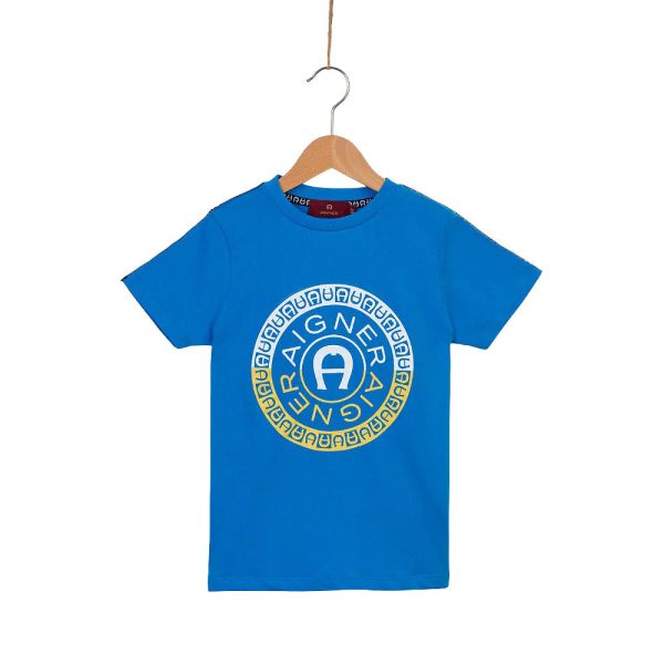 Aigner Kids Boy s Cotton Logo Blue T-Shirt Online Hot Sale