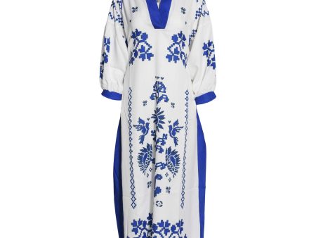 Fahm Women s Off-white and Blue Dress, Free Size Sale