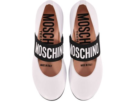 Moschino Kids Girl s White and Black Logo Ballerina For Discount